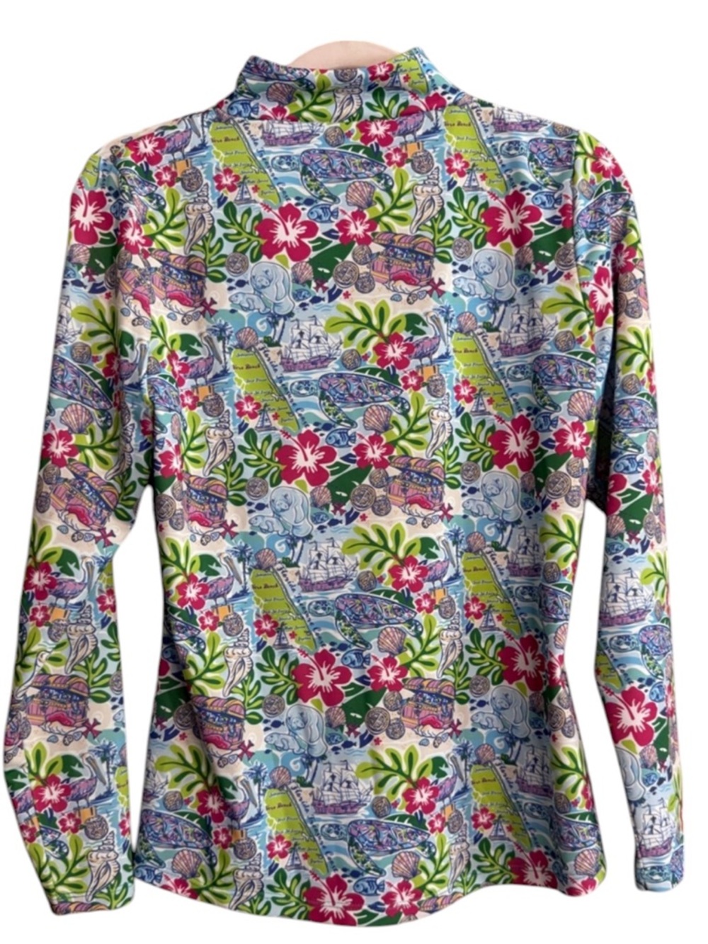 Katherine Way Multicolor Coastal Print Zip-Front Top - Picture 6 of 7